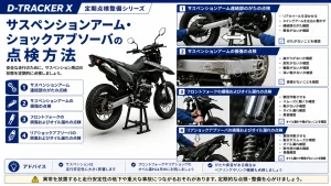 D-TRACKER X サスペンションアームとショックアブソーバの点検方法を解説した4コマ整備ガイド